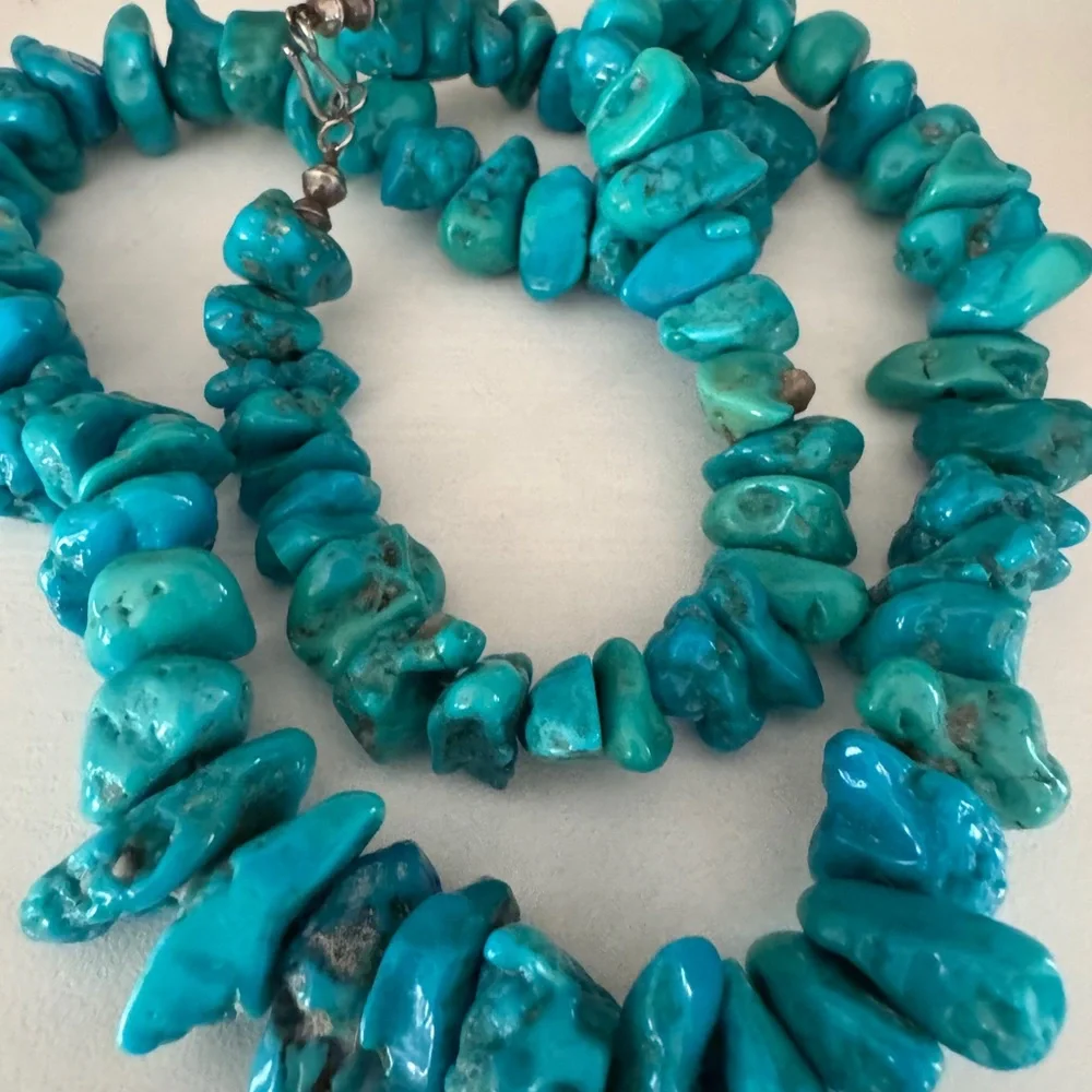 Turquoise‎ Nugget Chip Necklace 24” Long